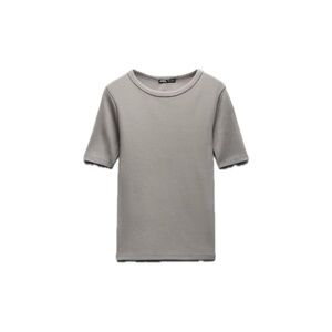 Ribbed Short Sleeved Zara Grey T-Shirt
